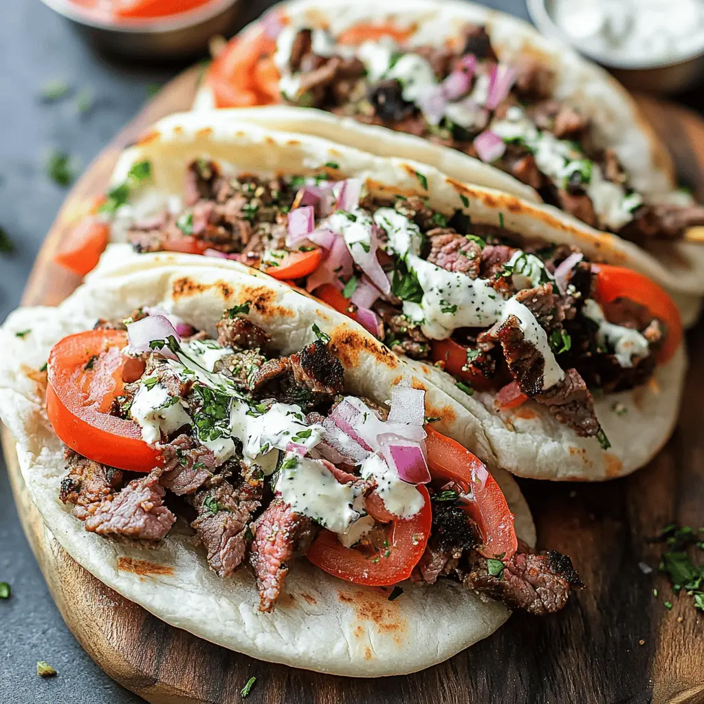 Savor the mouthwatering flavors of homemade Beef Gyros! This Mediterranean twist features tender marinated beef, fresh veggies, and creamy tzatziki sauce wrapped in soft pita bread. Perfect for family gatherings or casual weeknight dinners, this dish brings a taste of Greece to your table. Save this recipe for a delicious meal anytime!