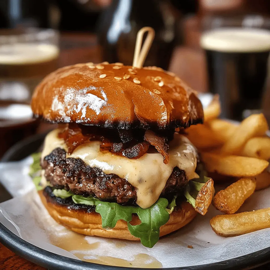 Get ready to enjoy a classic Irish Pub Burger packed with flavor! Juicy beef patty, topped with melted cheese, crispy bacon, and zesty onions on a toasted bun make this recipe a must-try. Perfect for game day or a casual get-together, this burger promises to satisfy your taste buds. Save this recipe now for your next backyard BBQ or family meal!