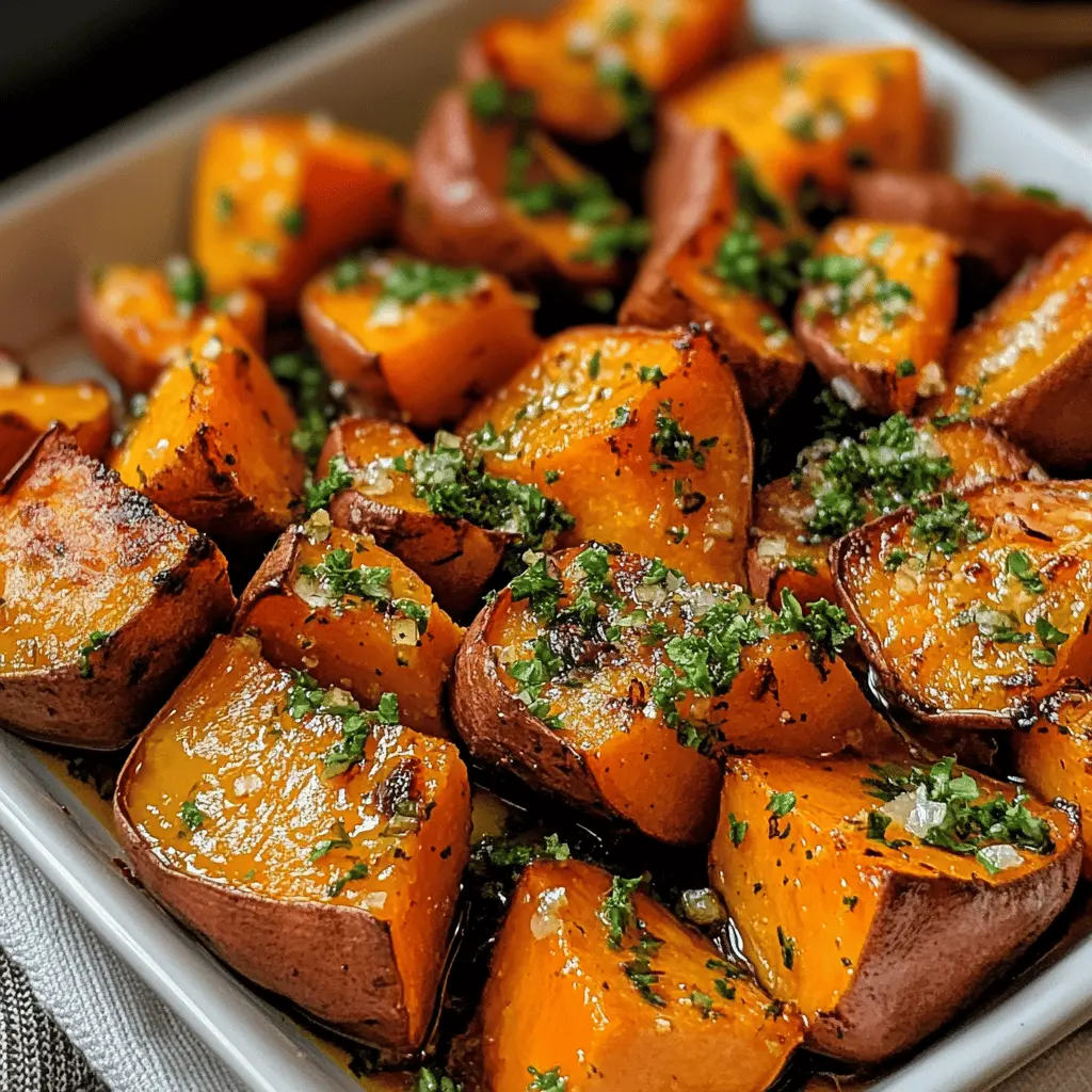These garlic butter roasted sweet potatoes are a must-try for any dinner table! With their tender texture and rich, buttery flavor, they make the perfect side dish for family gatherings or cozy weeknight meals. Save this easy recipe for a burst of flavor everyone will love! Ideal for holidays, potlucks, or just because.