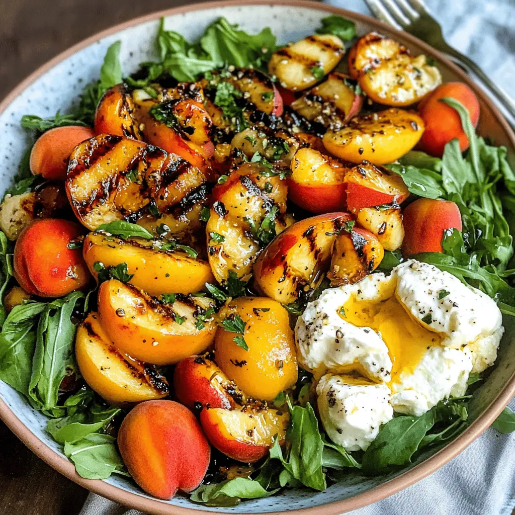 Elevate your summer gatherings with this Grilled Peach and Burrata Salad! Sweet, juicy peaches are grilled to perfection and paired with creamy burrata for a delightful contrast. Toss in fresh greens and a light vinaigrette for a refreshing dish that's perfect as an appetizer or a side. Save this recipe and impress your guests at your next outdoor meal!