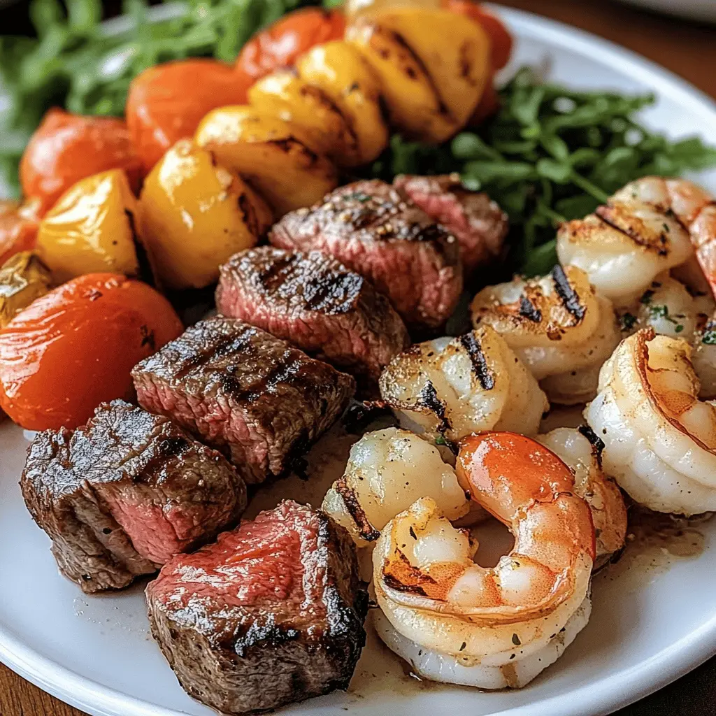 Fire up your grill for these tasty Grilled Steak and Shrimp Kabobs! Juicy steak paired with succulent shrimp, colorful veggies, and a flavorful marinade make these kabobs a standout at any cookout. Perfect for summer gatherings or a fun weeknight dinner. Save this recipe for the next time you're in the mood for a delicious grilling adventure!