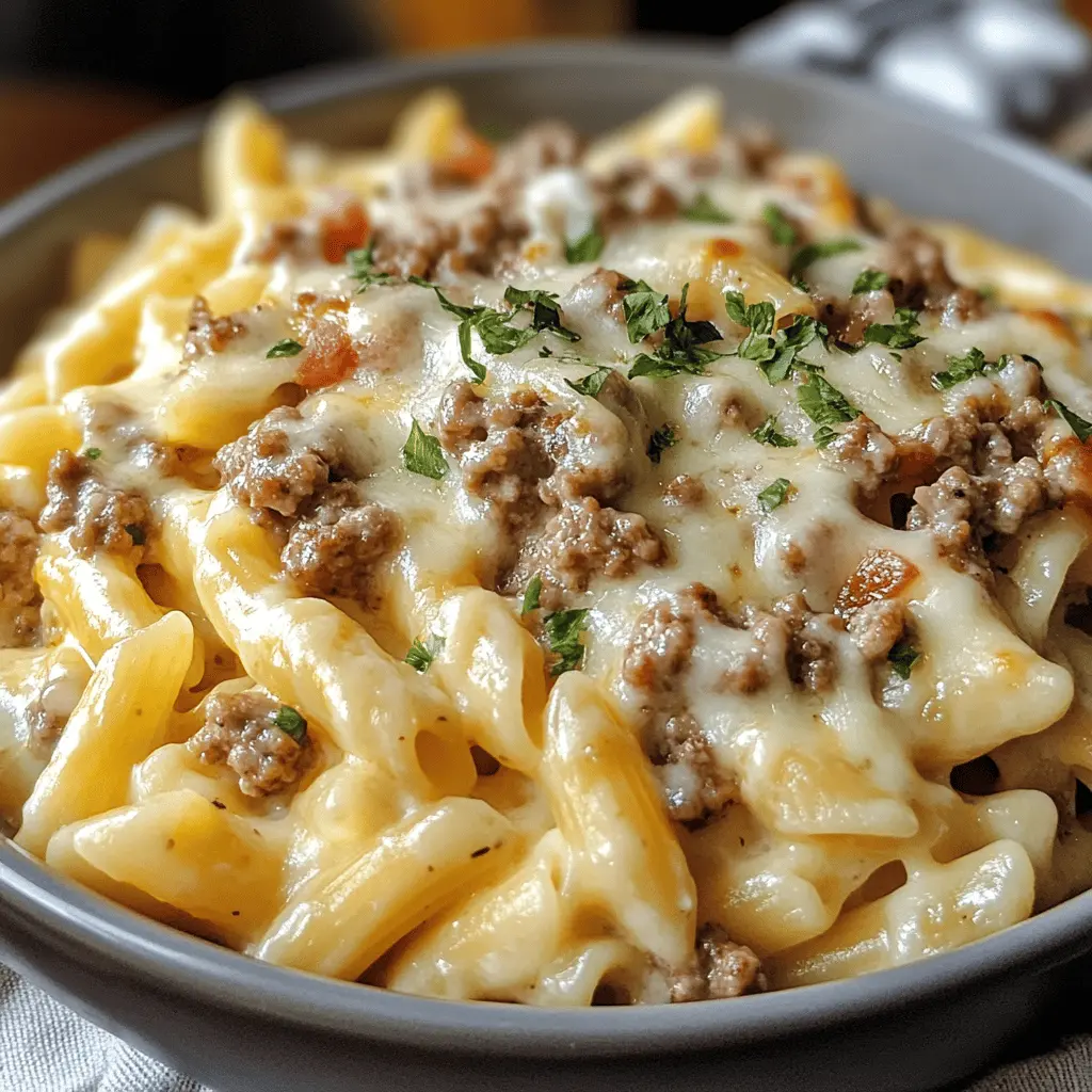 This Loaded Cheeseburger Alfredo Pasta is a creamy and cheesy delight you won't want to miss! With rich flavors of ground beef, pasta, and a luscious Alfredo sauce, it's a perfect comfort meal that's sure to satisfy any appetite. Save this recipe for a family dinner or game night; everyone will be asking for seconds!