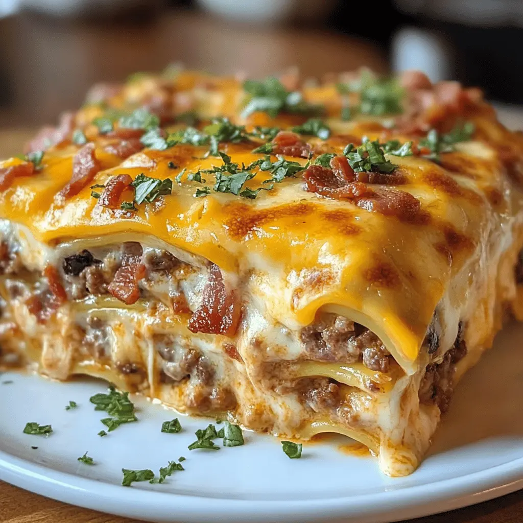 This Parmesan Garlic Bacon Cheeseburger Lasagna is comfort food at its best! With layers of rich cheese, crispy bacon, and a savory burger filling, this dish takes traditional lasagna to a whole new level. Perfect for family dinners or gatherings, save this recipe so you can create a deliciously cheesy treat that everyone will love!