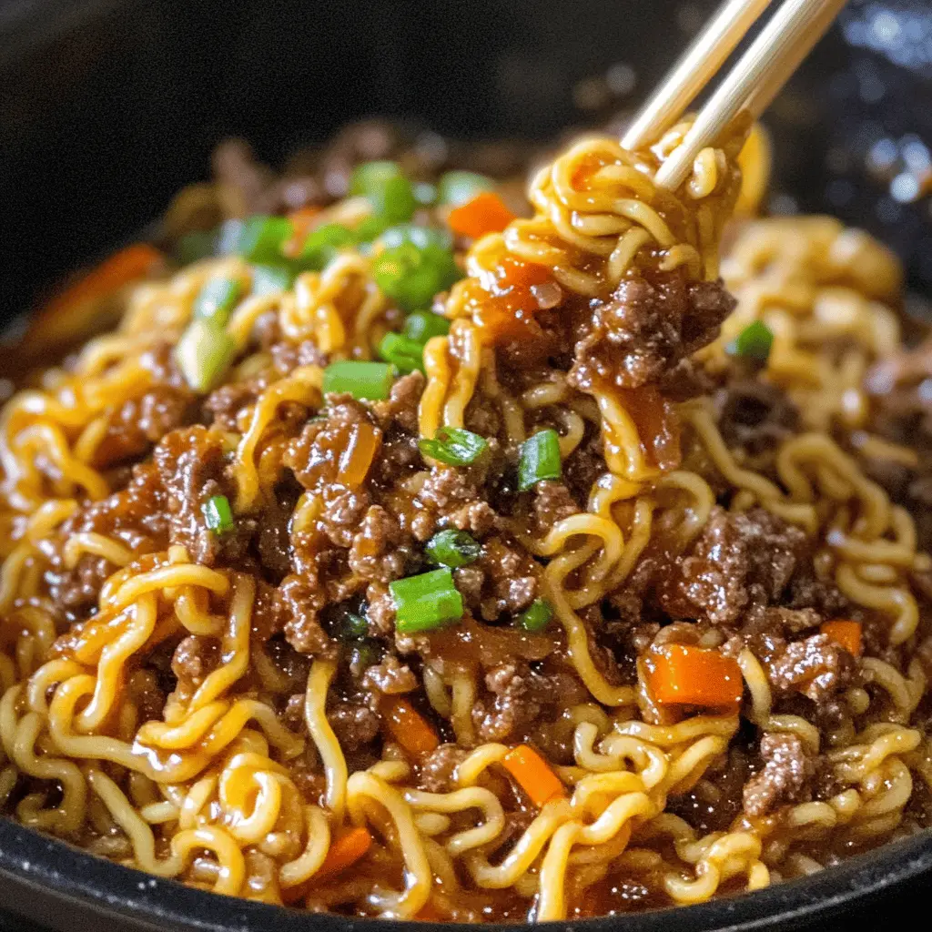 Warm up with a bowl of hearty Slow Cooker Beef Ramen Noodles! This comforting recipe combines tender beef, rich broth, and flavorful noodles for a satisfying meal. Perfect for busy days or cozy nights in. Save this pin to make your weeknight dinners effortless and delicious!