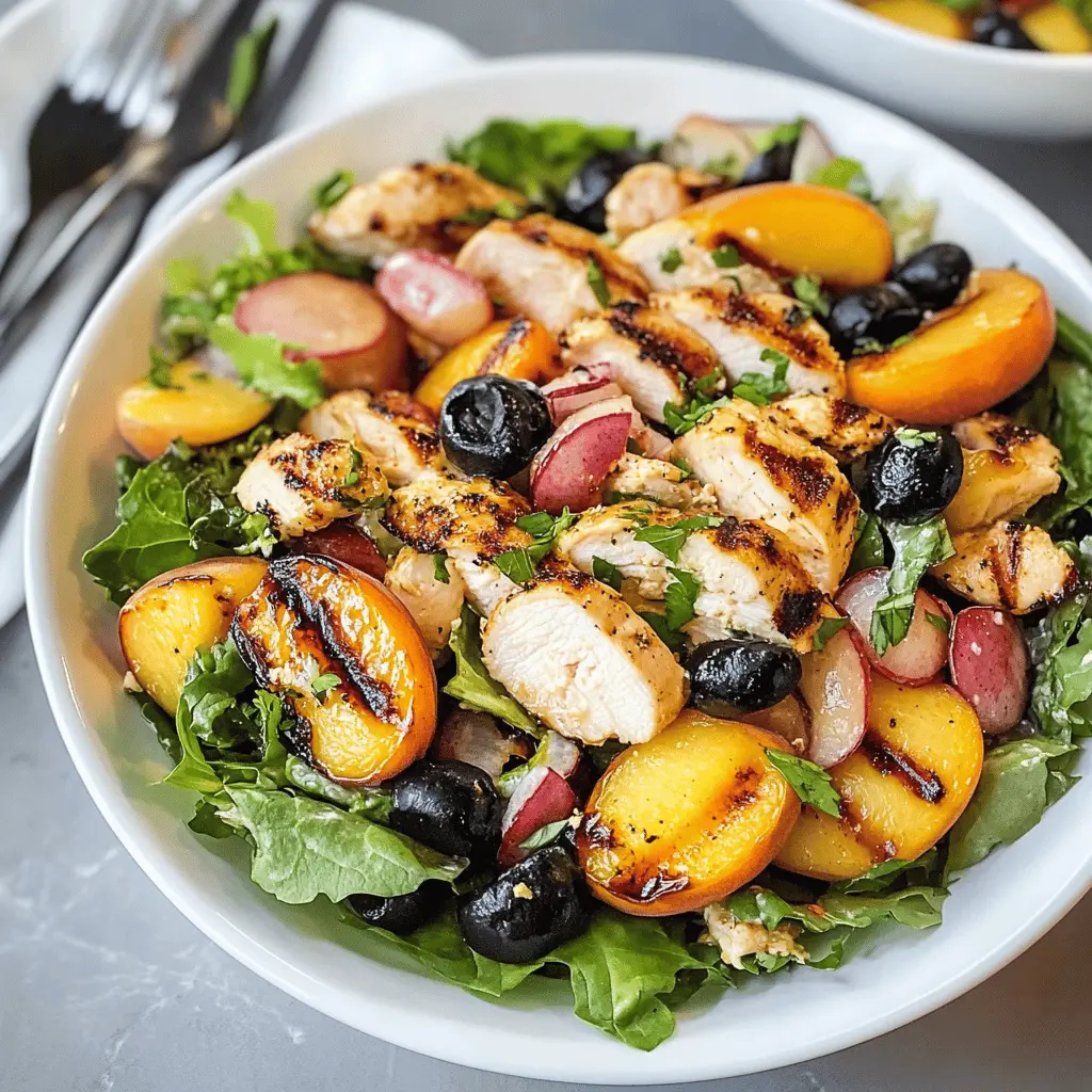 Enjoy the summer flavors with this Ultimate Grilled Peach Chicken Salad! Juicy grilled peaches paired with tender chicken, mixed greens, and a tangy dressing create a refreshing dish perfect for warm days. Whether for a picnic or a light dinner, this salad is a delicious way to impress your guests. Save this recipe for a vibrant meal you'll crave all season long!