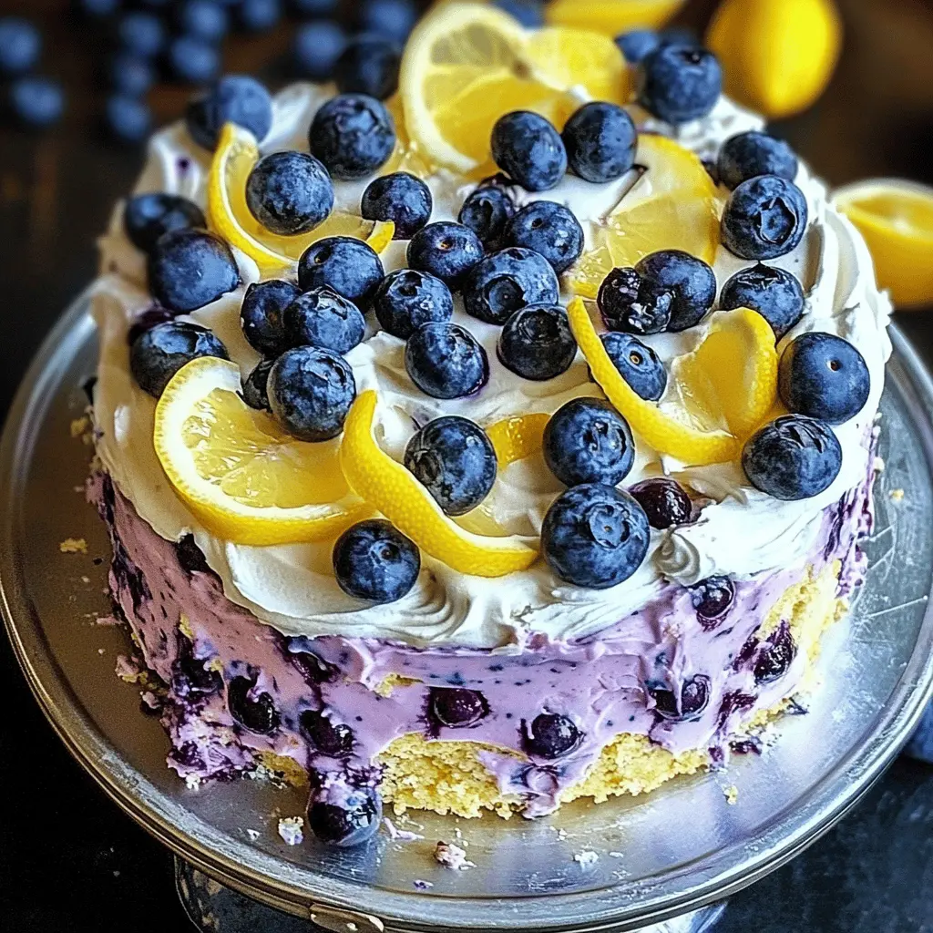 Easy No-Bake Lemon Blueberry Cream Cake