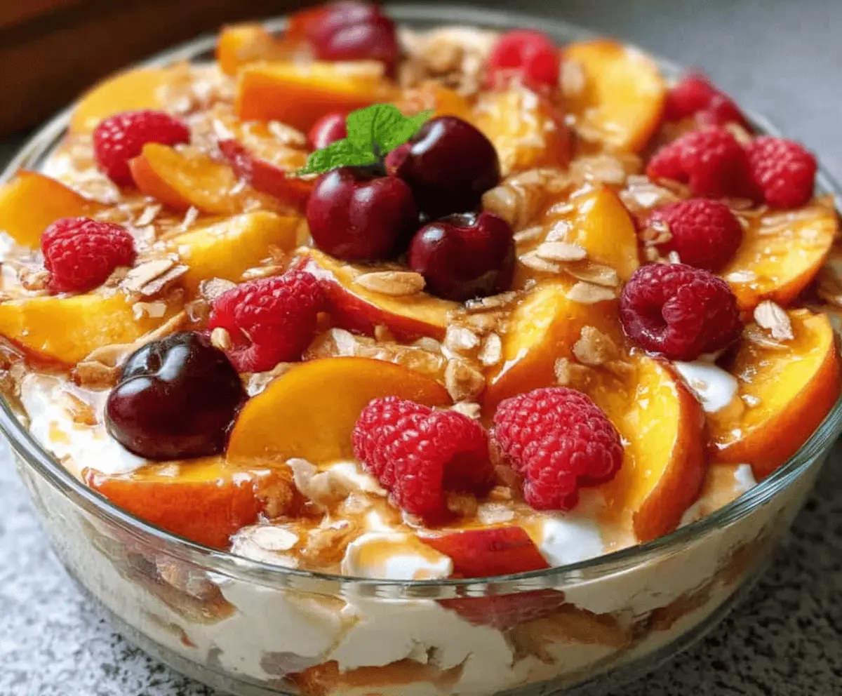 Easy Peach Cobbler Cheesecake Fruit Salad Recipe