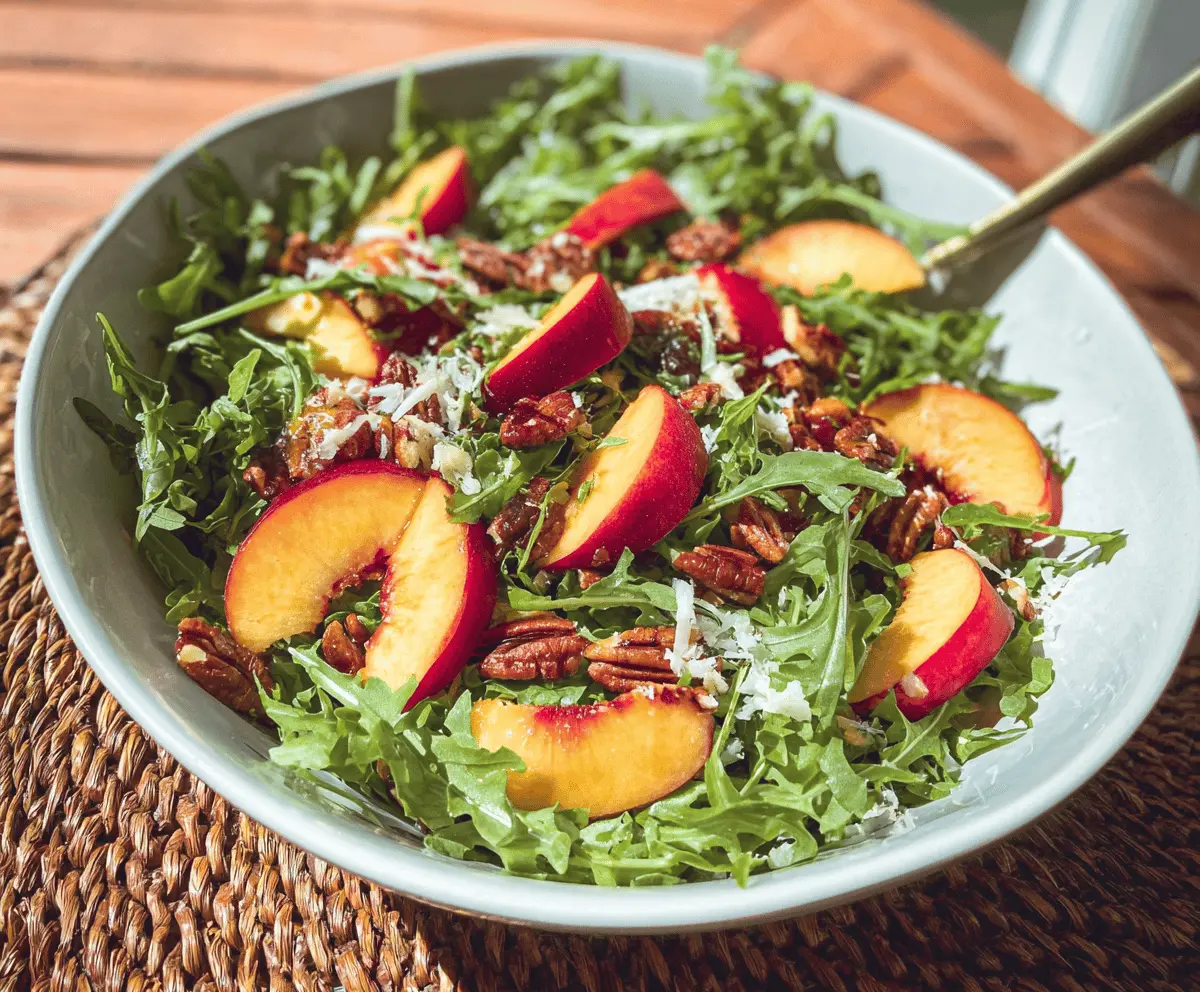Fresh Arugula Salad with Sweet Peaches and Crunchy Pecans