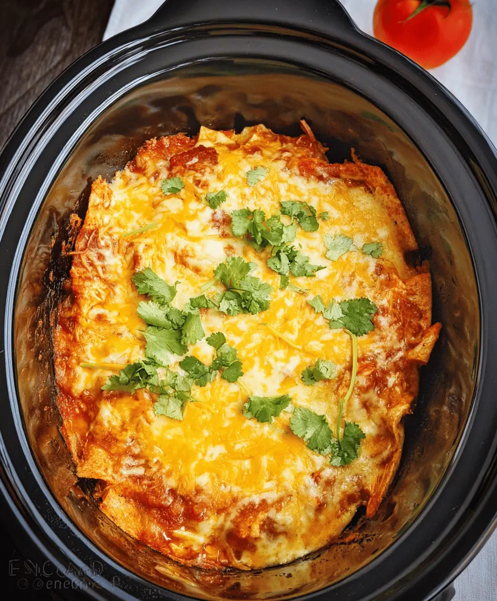 Easy Hearty Crockpot Chicken Enchilada Casserole