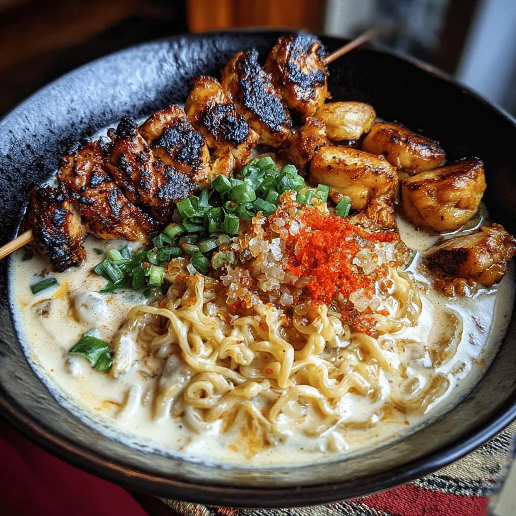 Fiery Chicken Ramen with Creamy Garlic Sauce