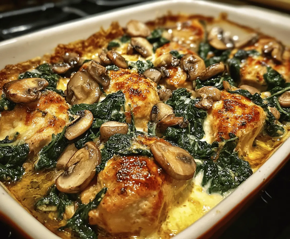 Easy Low-Carb Chicken Spinach Mushroom Bake