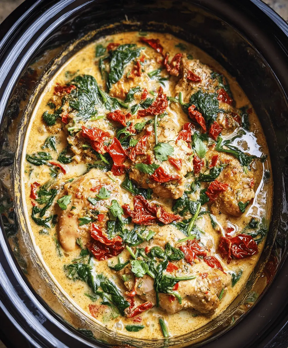 Easy Crockpot Tuscan Garlic Chicken With Spinach And Sun-Dried Tomatoes
