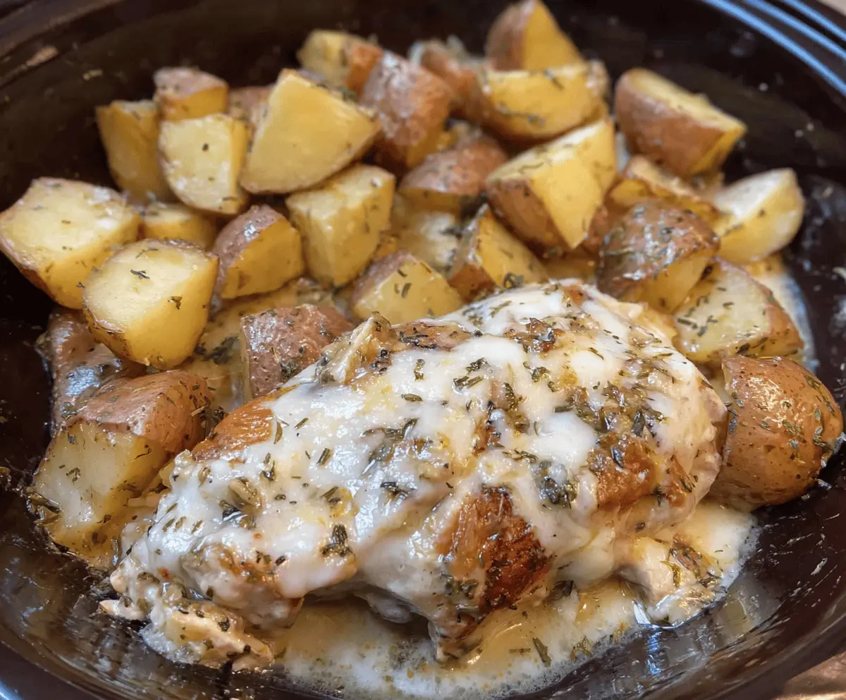 Easy Crockpot Garlic Parmesan Chicken and Potatoes