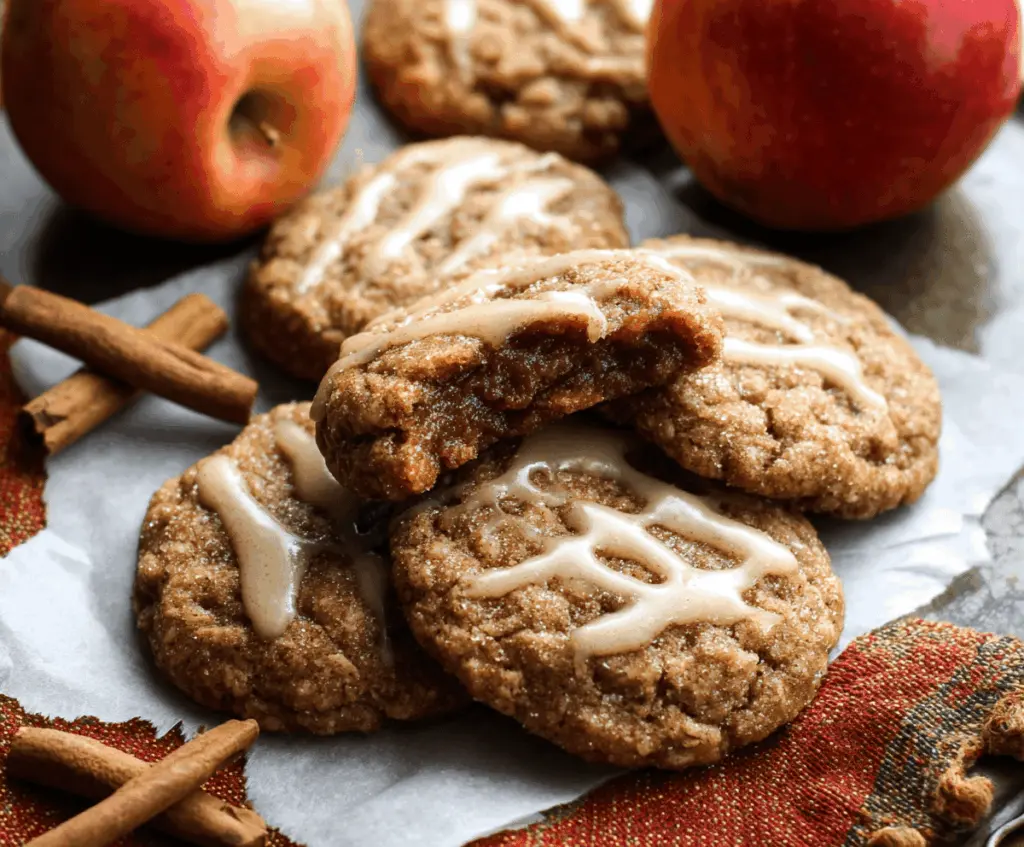 Delicious homemade apple butter cookies on a rustic plate, featuring golden-brown edges and a soft, chewy texture with hints of apple flavor.