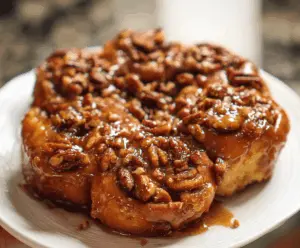 Delicious caramel pecan sticky buns topped with caramel sauce and toasted pecans, perfect for breakfast or dessert.