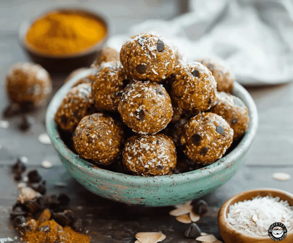 Delicious gluten-free pumpkin protein balls on a white plate, showcasing a healthy, seasonal snack with pumpkin puree, nuts, and seeds