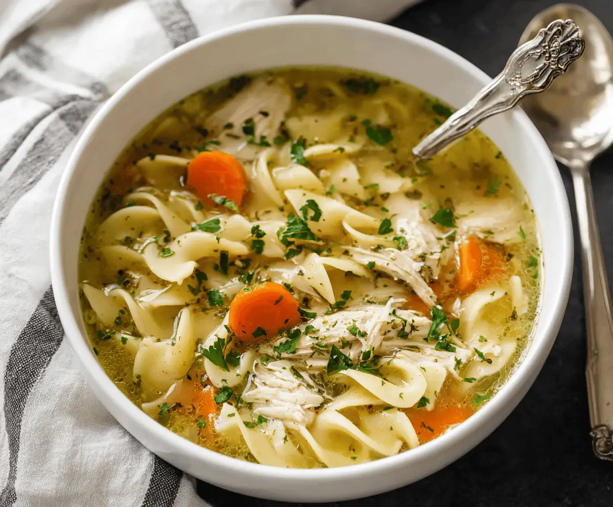 Delicious homemade Instant Pot chicken noodle soup with tender chicken, vegetables, and hearty noodles in a comforting broth