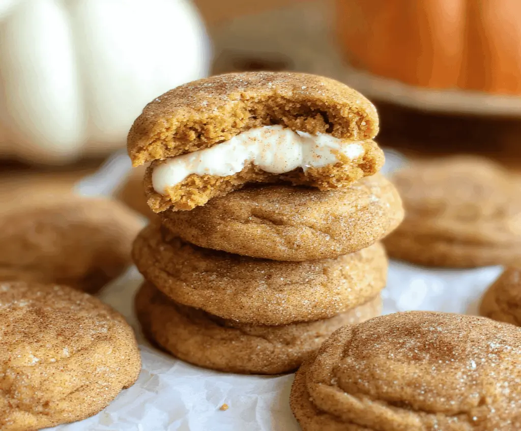 Delicious Pumpkin Cheesecake Snickerdoodle Cookies topped with cinnamon sugar and pumpkin spice, perfect for fall baking.