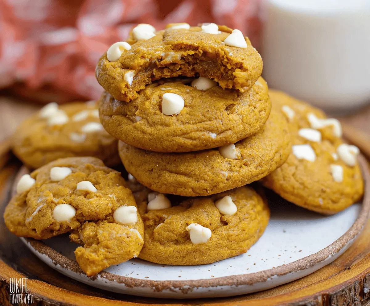 Delicious homemade pumpkin white chocolate chip cookies on a baking tray, perfect for fall desserts and seasonal treats