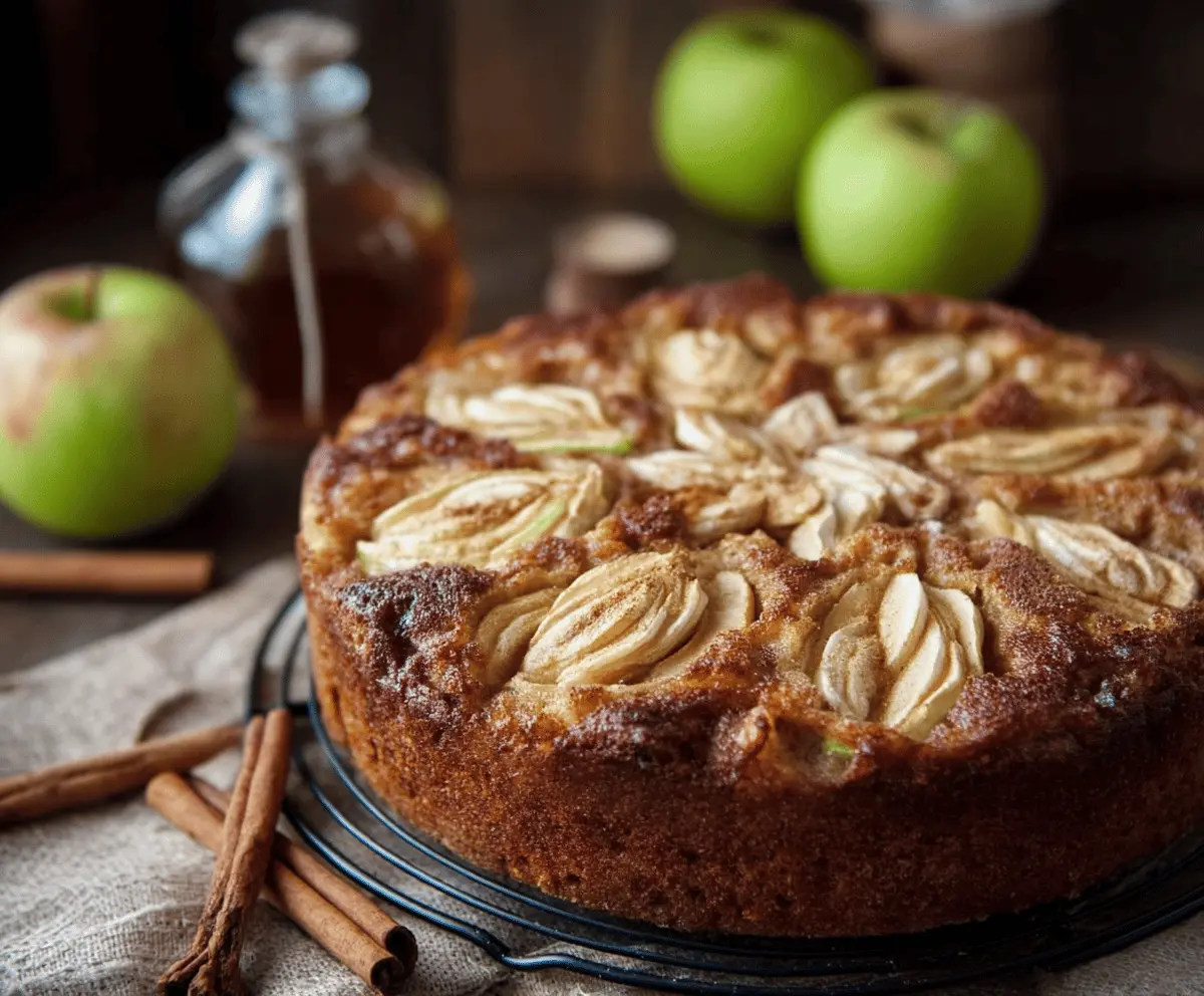 Delicious homemade apple cider cake with caramel glaze, perfect for fall desserts and celebrations.