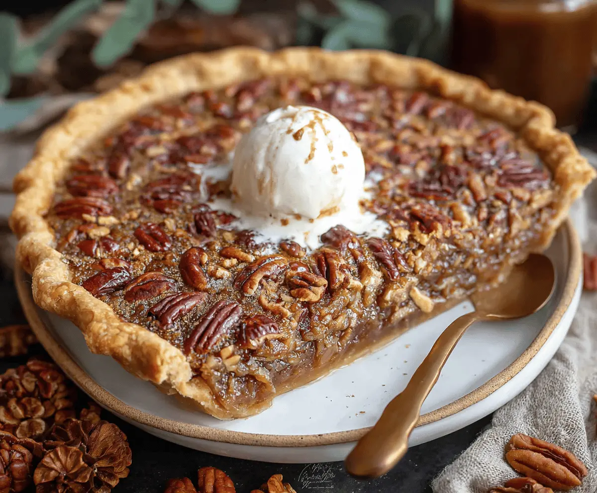 Delicious Maple Pecan Pie with golden crust and caramelized pecans on top