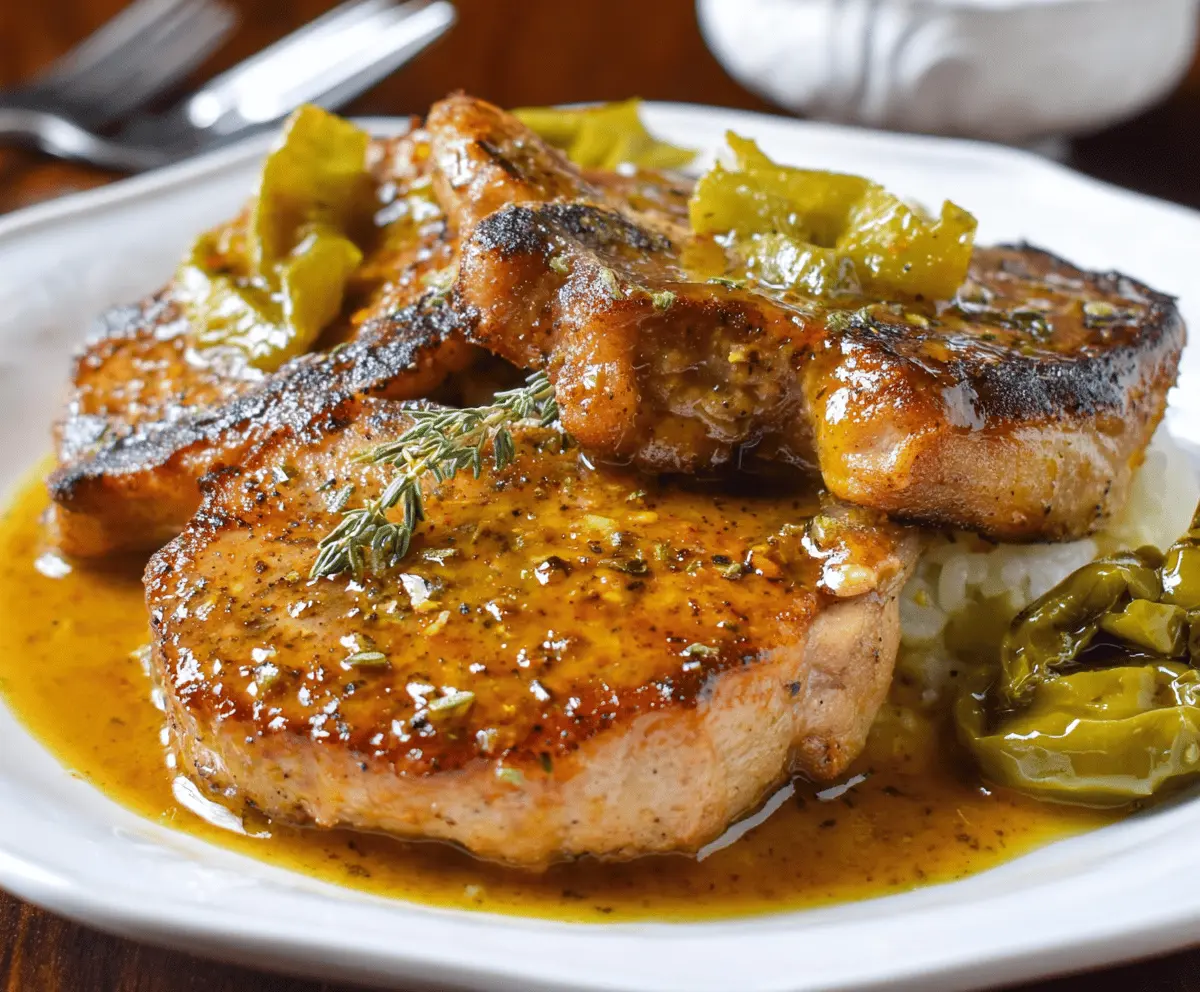 Juicy Mississippi Pork Chops served with mashed potatoes and steamed vegetables on a plate, perfect for a flavorful dinner.