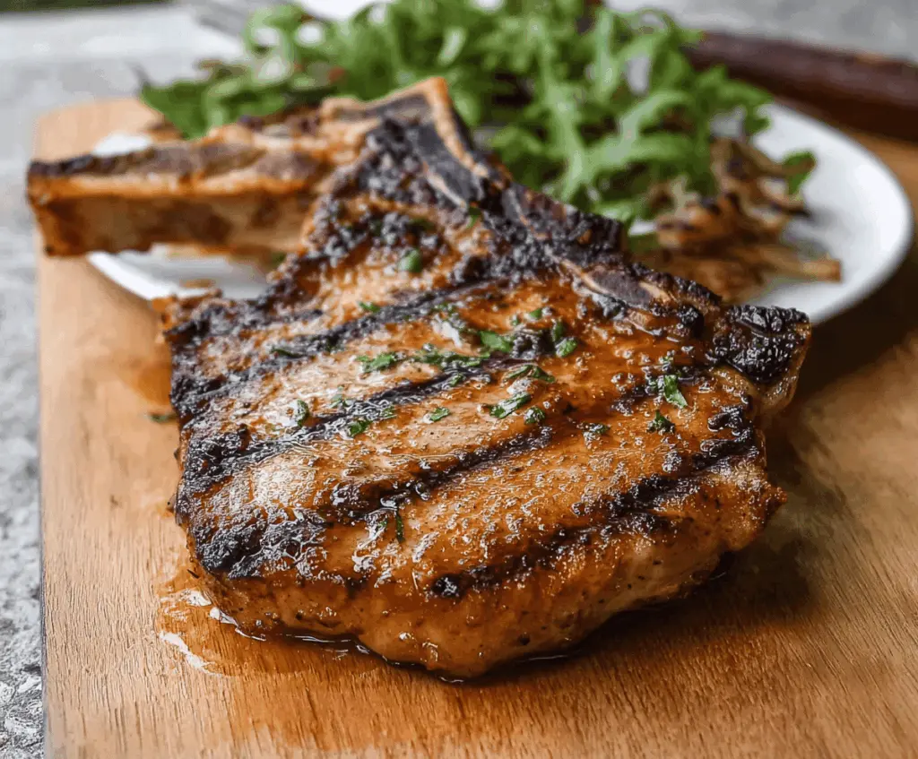 Juicy pork chop marinade with herbs and spices ready for grilling or cooking