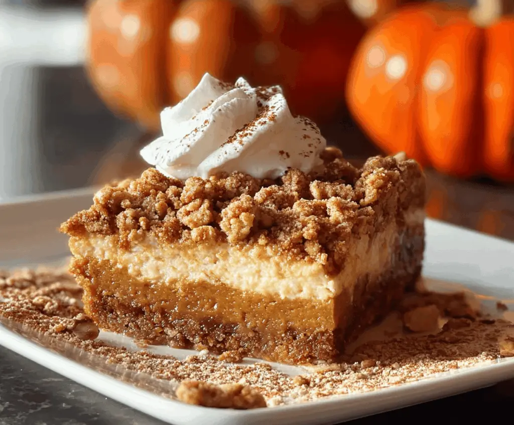 Delicious Pumpkin Autumn Crunch Delight dessert featuring layered pumpkin filling, crunchy topping, and seasonal spices, perfect for fall celebrations