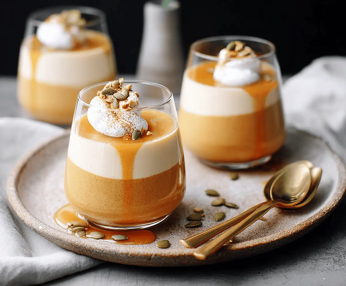 Creamy Pumpkin Panna Cotta topped with whipped cream and caramelized pecans, perfect for fall desserts