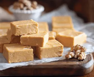 Creamy pumpkin pie fudge topped with whipped cream and cinnamon, perfect for fall desserts.
