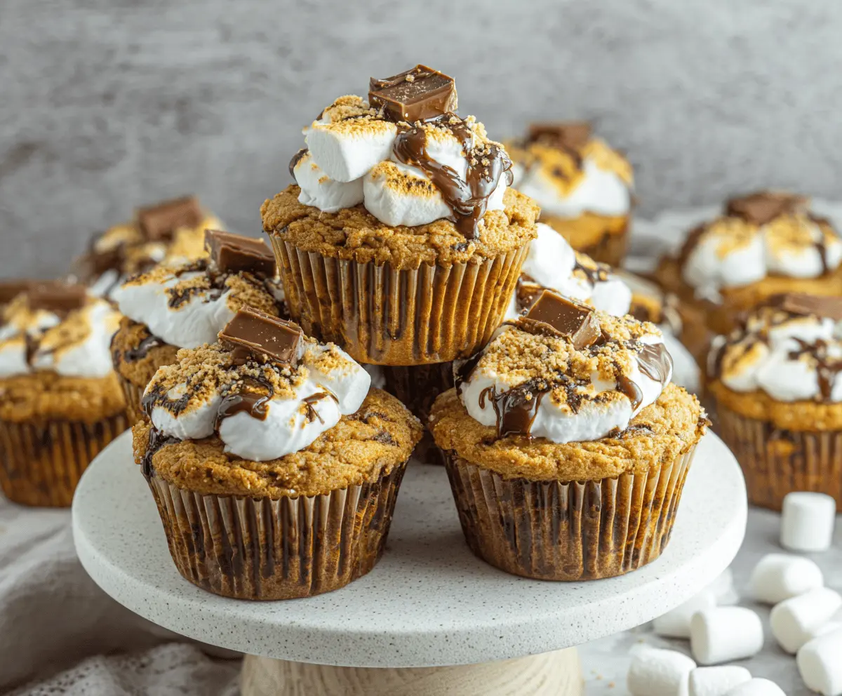 Delicious Pumpkin S'mores Muffins topped with marshmallows and chocolate, perfect for fall baking