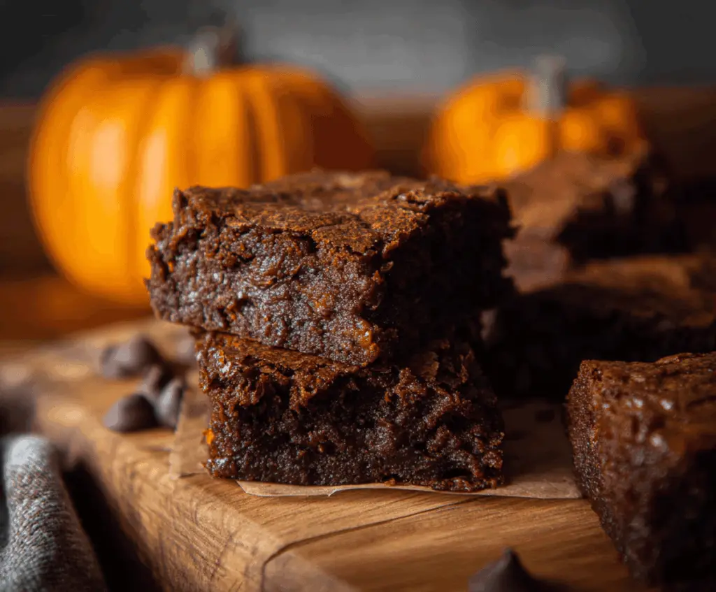 Delicious homemade pumpkin spiced brownies topped with whipped cream and cinnamon, perfect for fall desserts