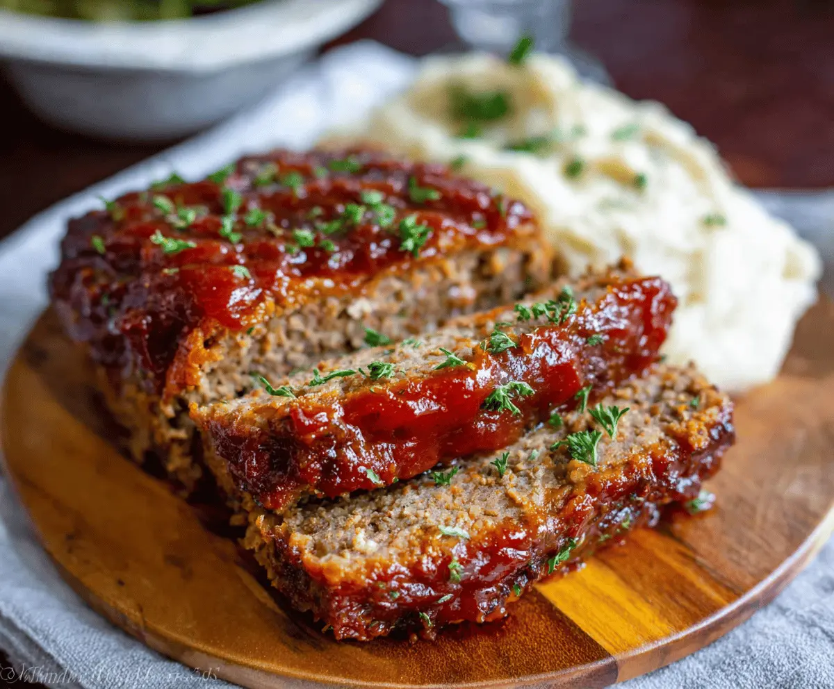 Delicious homemade slow cooker meatloaf garnished with fresh herbs on a plate, ready to serve