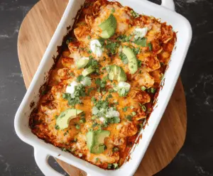 Delicious sweet potato chicken enchiladas garnished with fresh herbs on a plate.