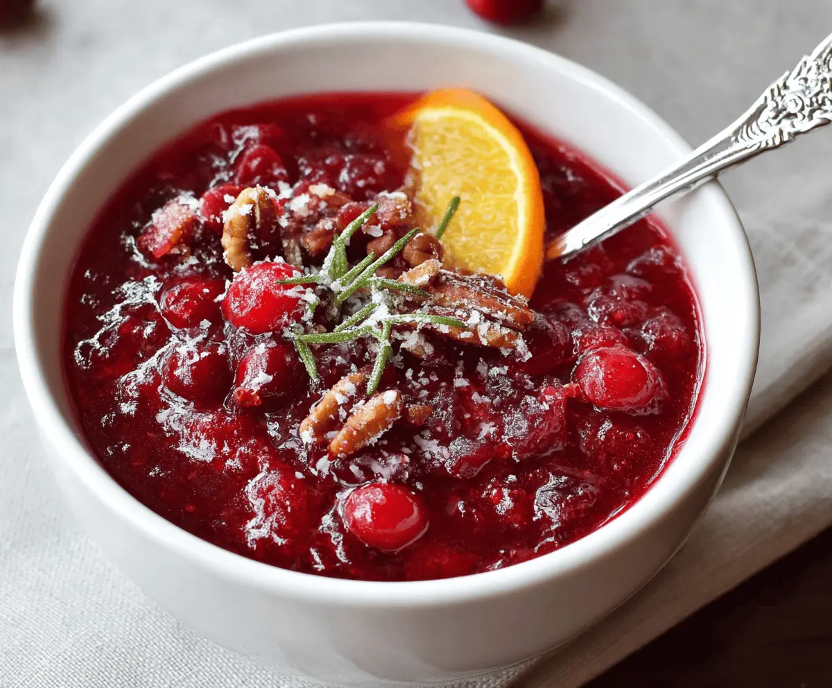 Delicious homemade baked cranberry sauce in a glass casserole dish with fresh cranberries and orange slices