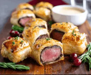 Delicious Beef Wellington Bites with flaky pastry and tender beef filling, perfect for appetizers.