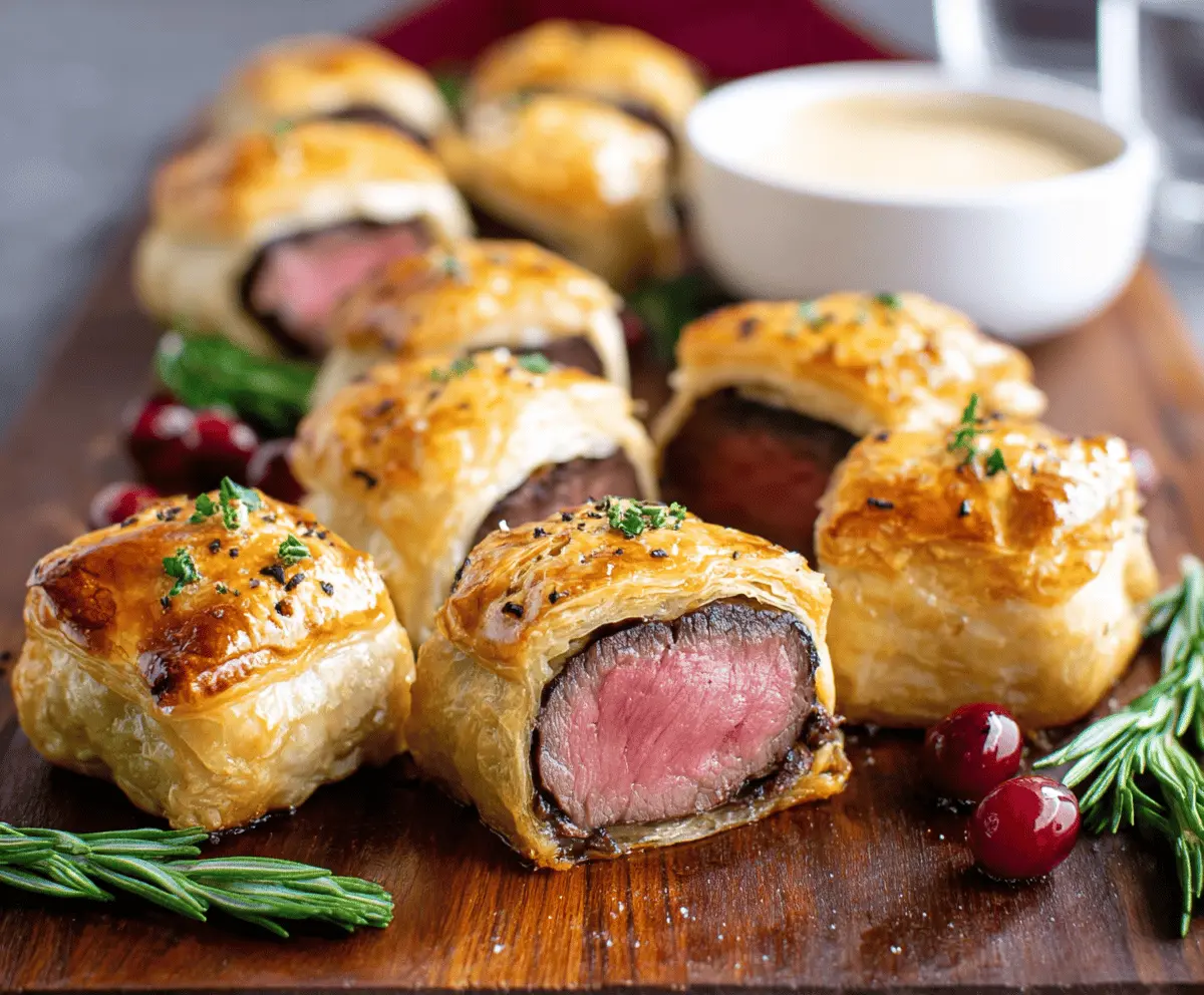 Delicious Beef Wellington Bites with flaky pastry and tender beef filling, perfect for appetizers.