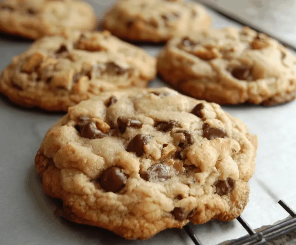 Delicious homemade Bill's chocolate chip cookies fresh out of the oven.