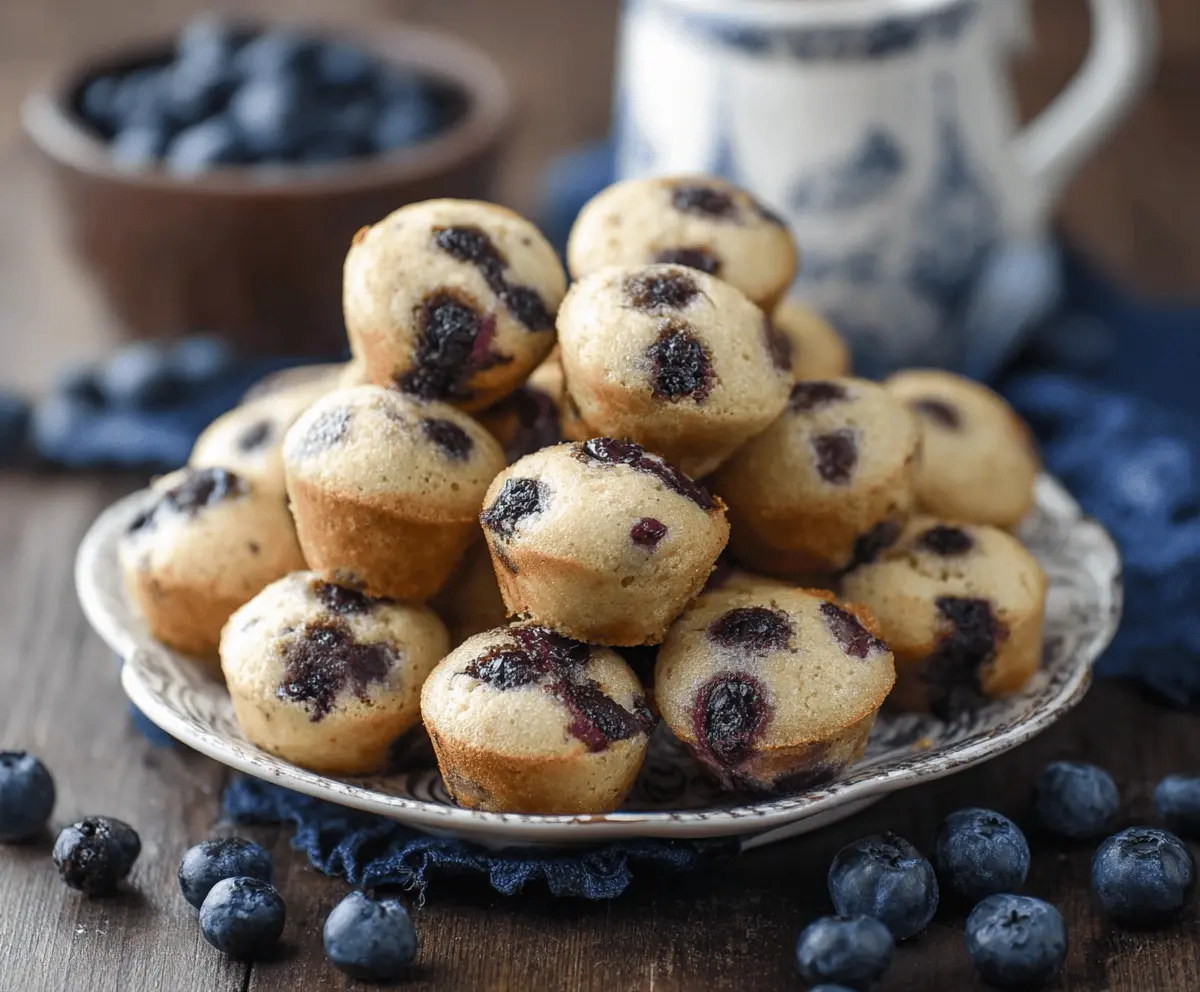 Delicious blueberry pancake bites served on a plate, fresh and golden with plump blueberries inside.