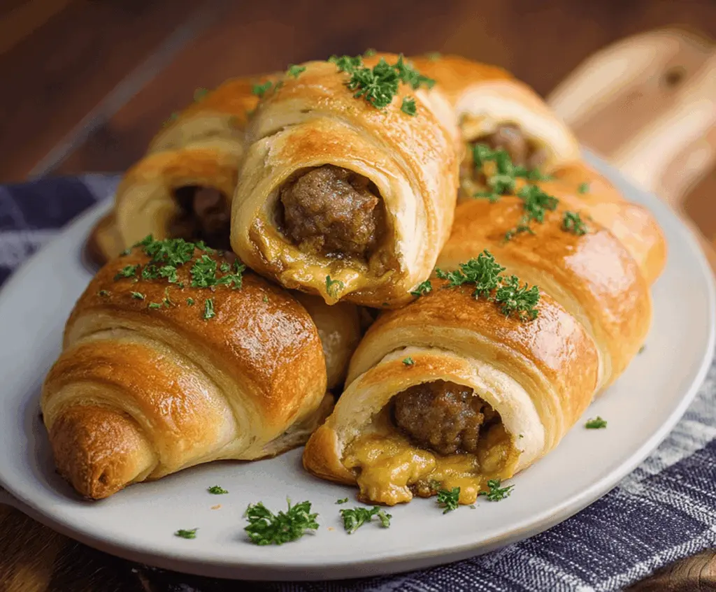 Delicious Breakfast Sausage Crescent Rolls fresh out of the oven, perfect for breakfast or brunch.