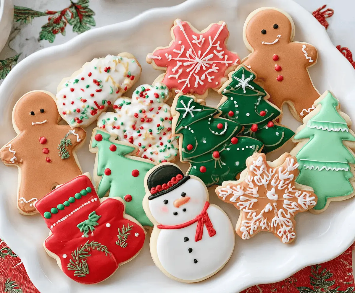 Festive Christmas sugar cookies decorated with colorful icing and sprinkles