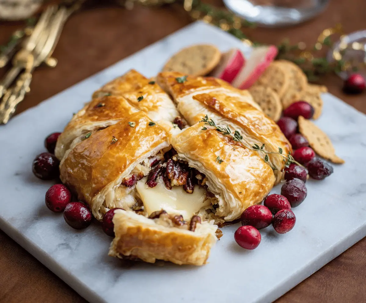 Cranberry Pecan Brie Wrapped In Puff Pastry