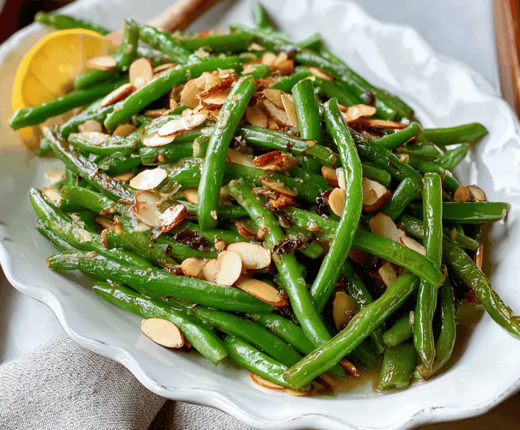 Delicious Green Bean Almondine featuring fresh green beans toasted with crunchy almonds