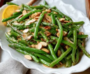 Delicious Green Bean Almondine featuring fresh green beans toasted with crunchy almonds