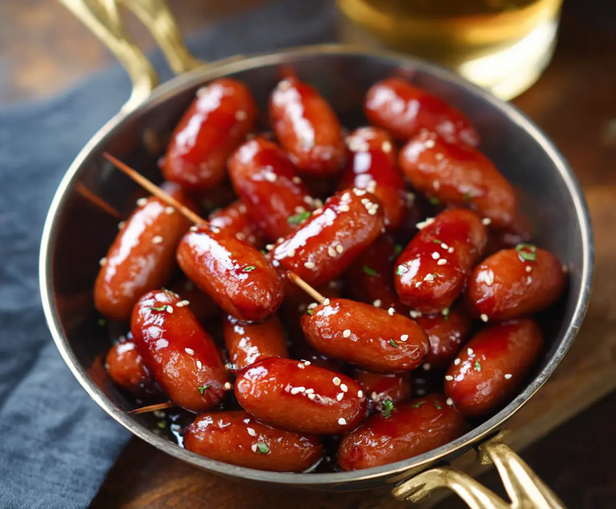 Delicious Honey Garlic Cocktail Smokies served on a platter, perfect for parties and appetizers