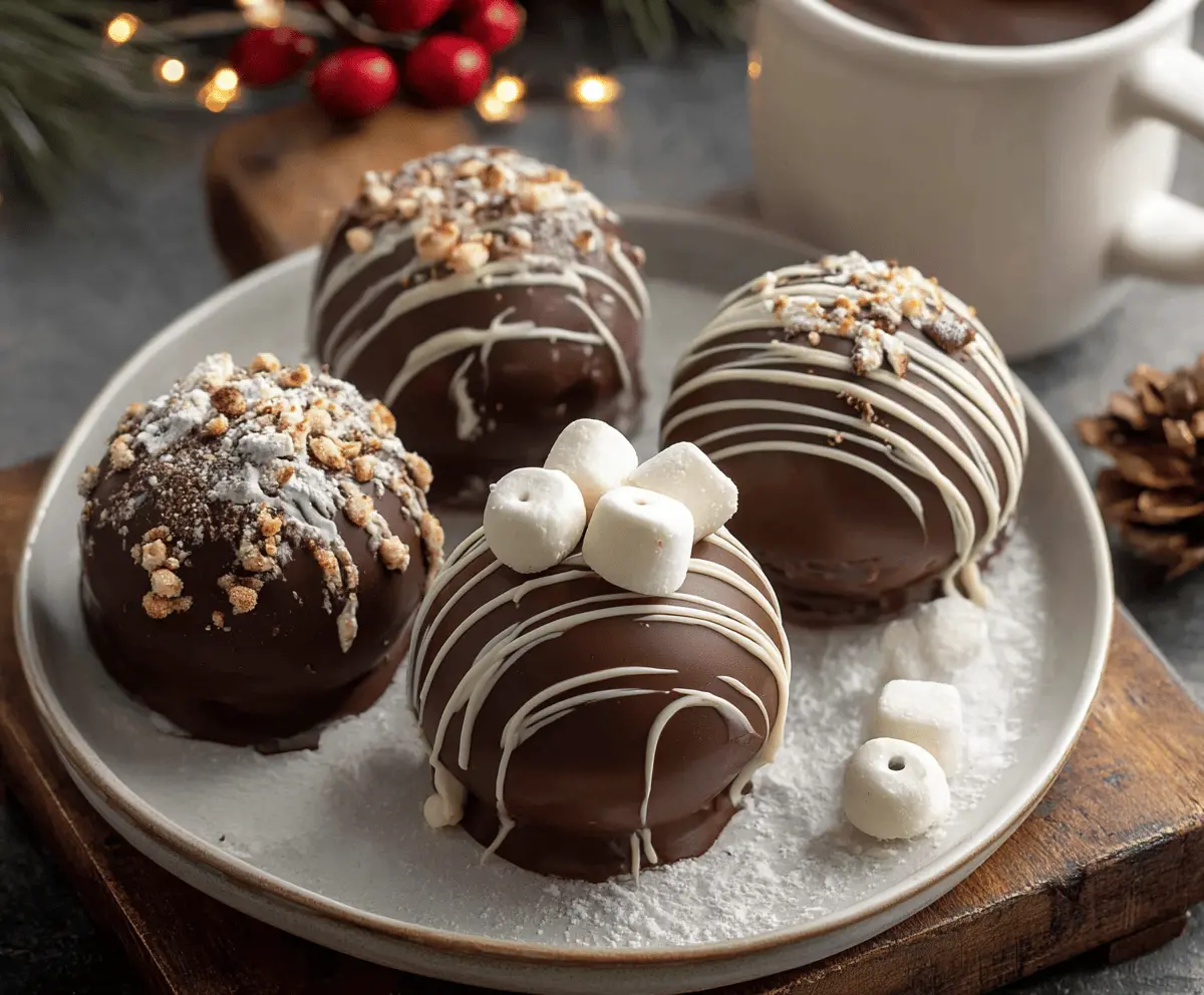 Delicious hot chocolate bombs filled with rich chocolate, ready to melt in a mug of hot milk.