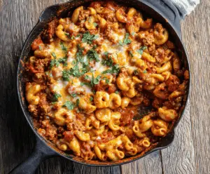 Delicious one pot chili mac and cheese served steaming hot in a bowl, showcasing melted cheese, chili toppings, and pasta.