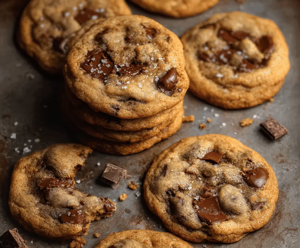 Delicious soft-batch chocolate chip cookies fresh out of the oven, showcasing gooey chocolate chunks and a soft, chewy texture.