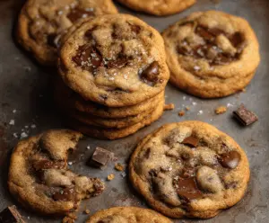 Delicious soft-batch chocolate chip cookies fresh out of the oven, showcasing gooey chocolate chunks and a soft, chewy texture.
