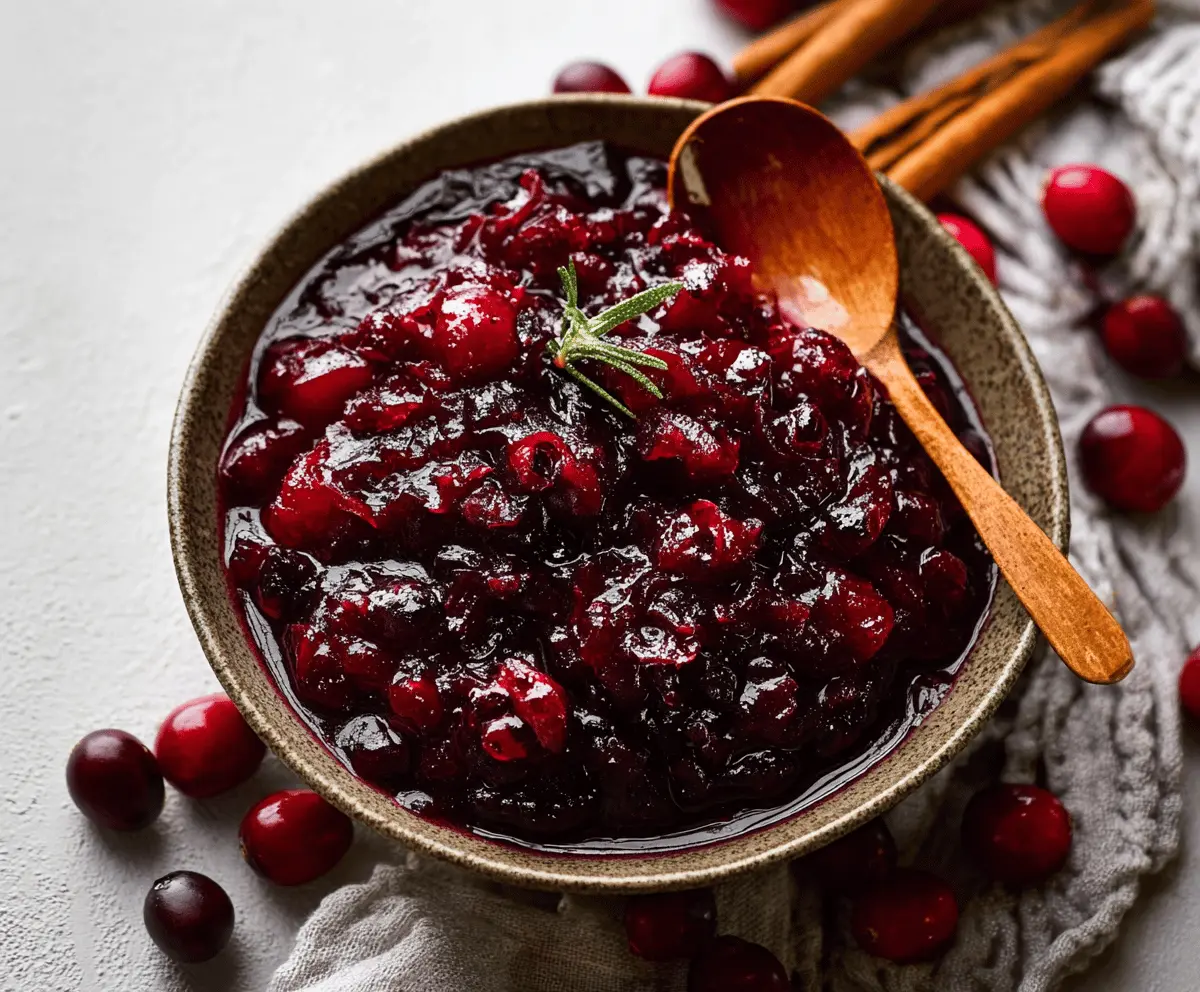 Delicious homemade spiced cranberry sauce with cinnamon and cloves for holiday meals